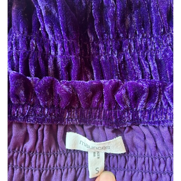Womens M Purple Velvet Top Peplum Blouson Sleeve Stretch Top Fairy Witchy - Picture 5 of 9